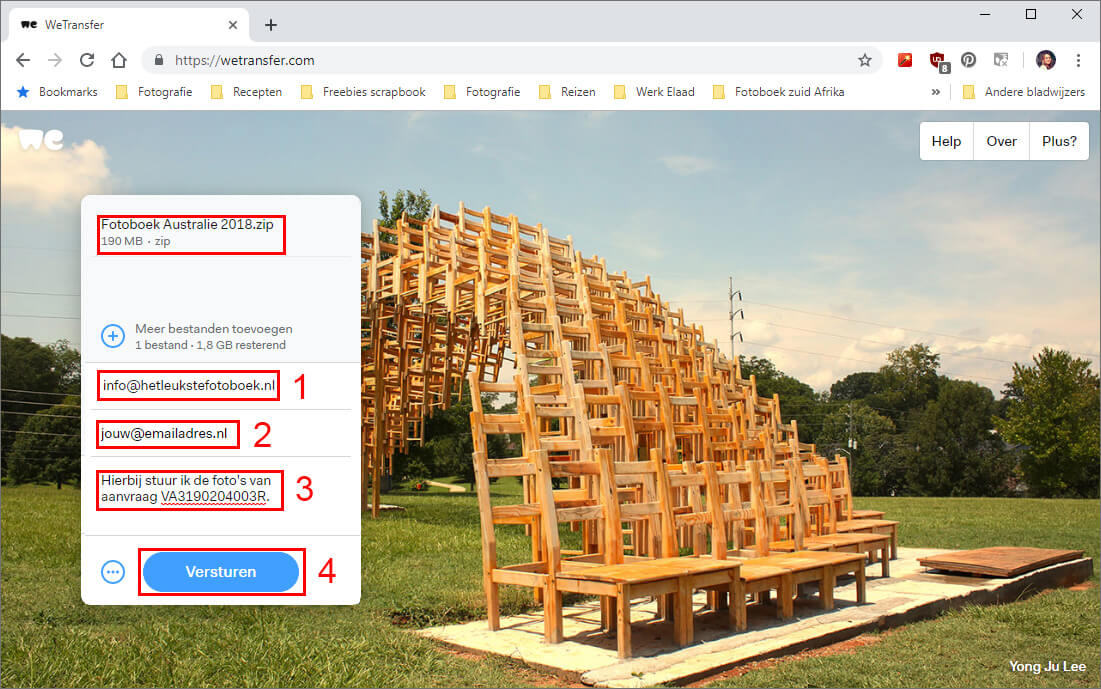 schermafbeelding hoe je foto's via WeTransfer verstuurd
