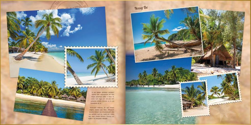 Fotoboek met foto's van mooie stranden en palmbomen in Madagaskar