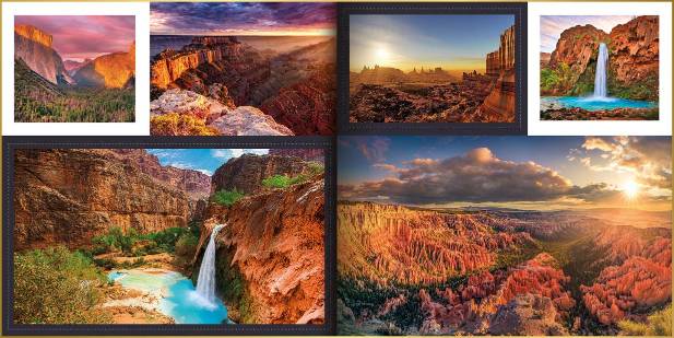 Fotoboek in ontwerpstijl Square met foto's van Monument Valley, Havasu Falls, Bryce Canyon en Yosemite in Amerika