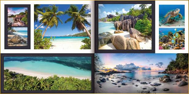 fotoboek in ontwerpstijl Square met foto's van tropische stranden, zeeschildpad en vissen op Seychellen