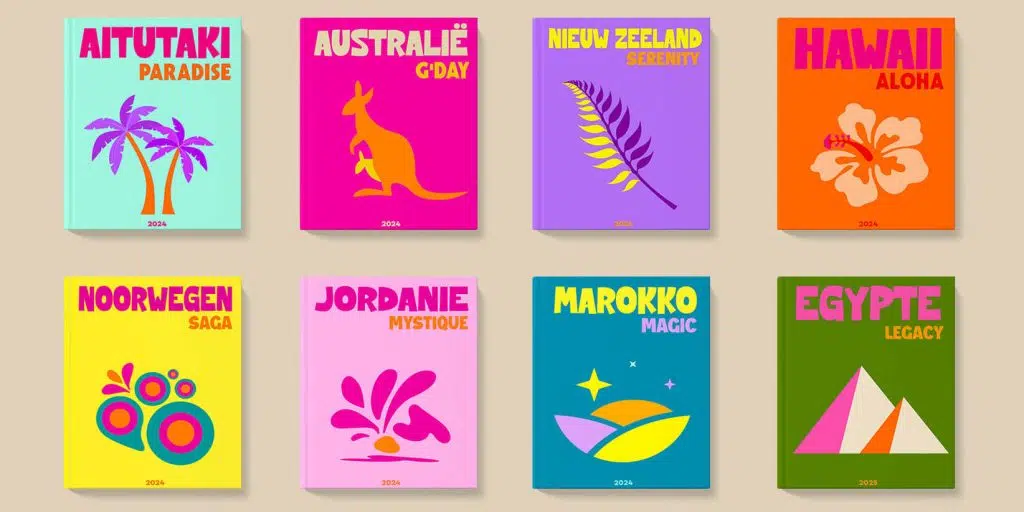 Overzicht met kleurrijke voorkanten van Assouline travel books